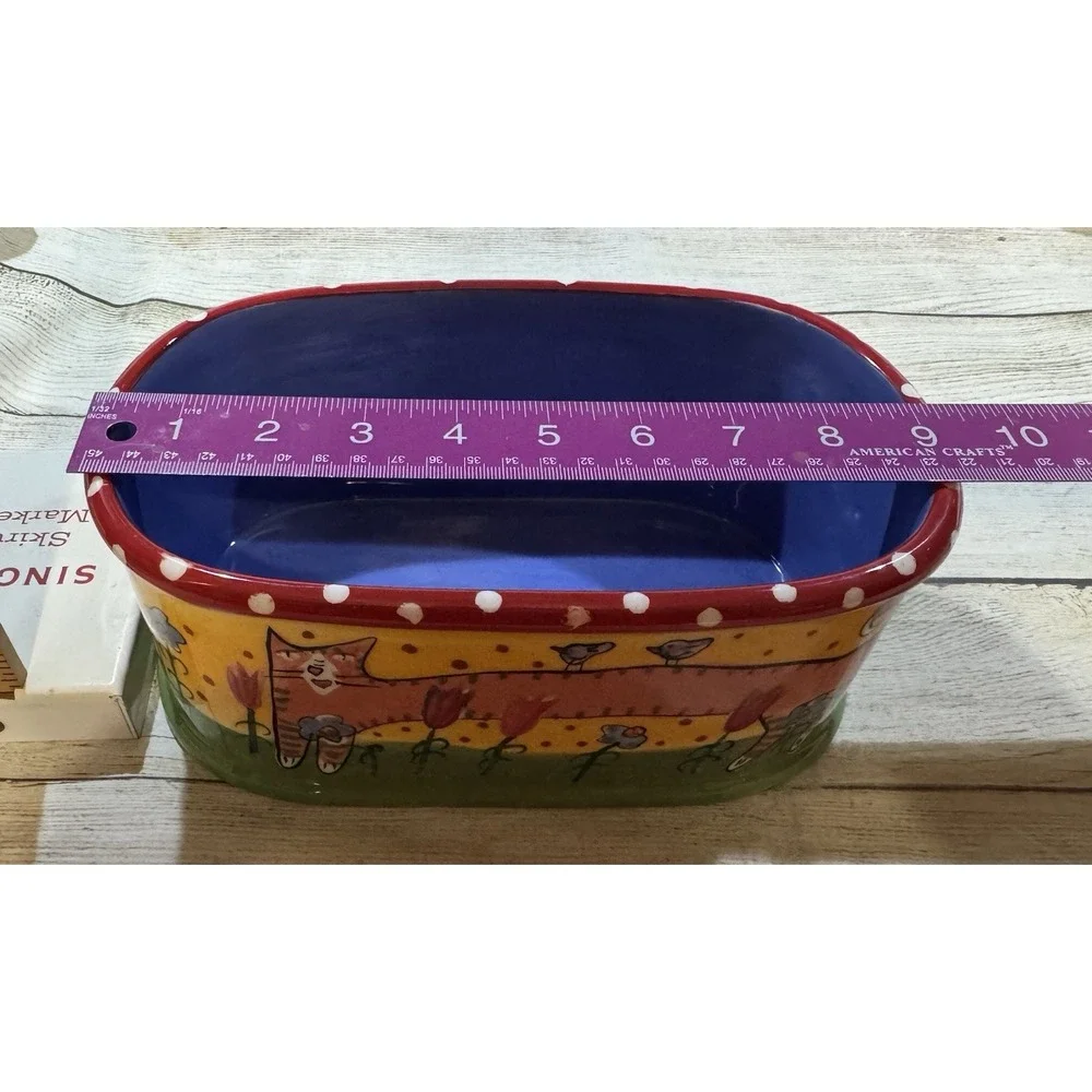 Sharon Bloom Whimsical Cats in Bloom Oval Planter Decor Henriksen Handpainted